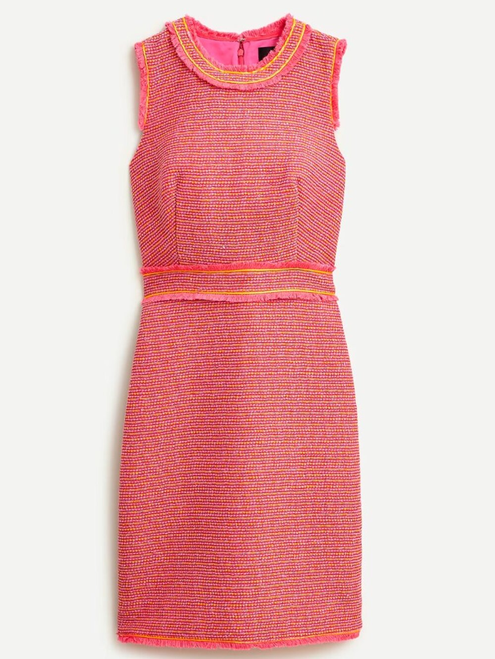 J. Crew Tweed Sheath Dress Sunset Neon Orange Pink with Fringe Details, US 6 NWT